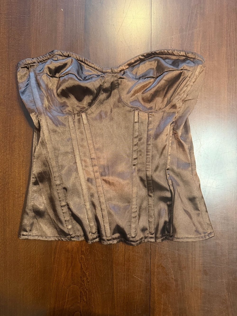 PrettyLittleThing Chocolate Brown Satin Corset Bustier Top Size 0